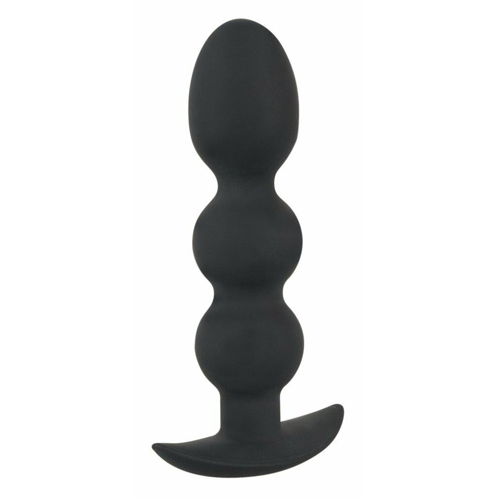 Giocattolo anale nero con tre sfere e base ampia. In silicone.