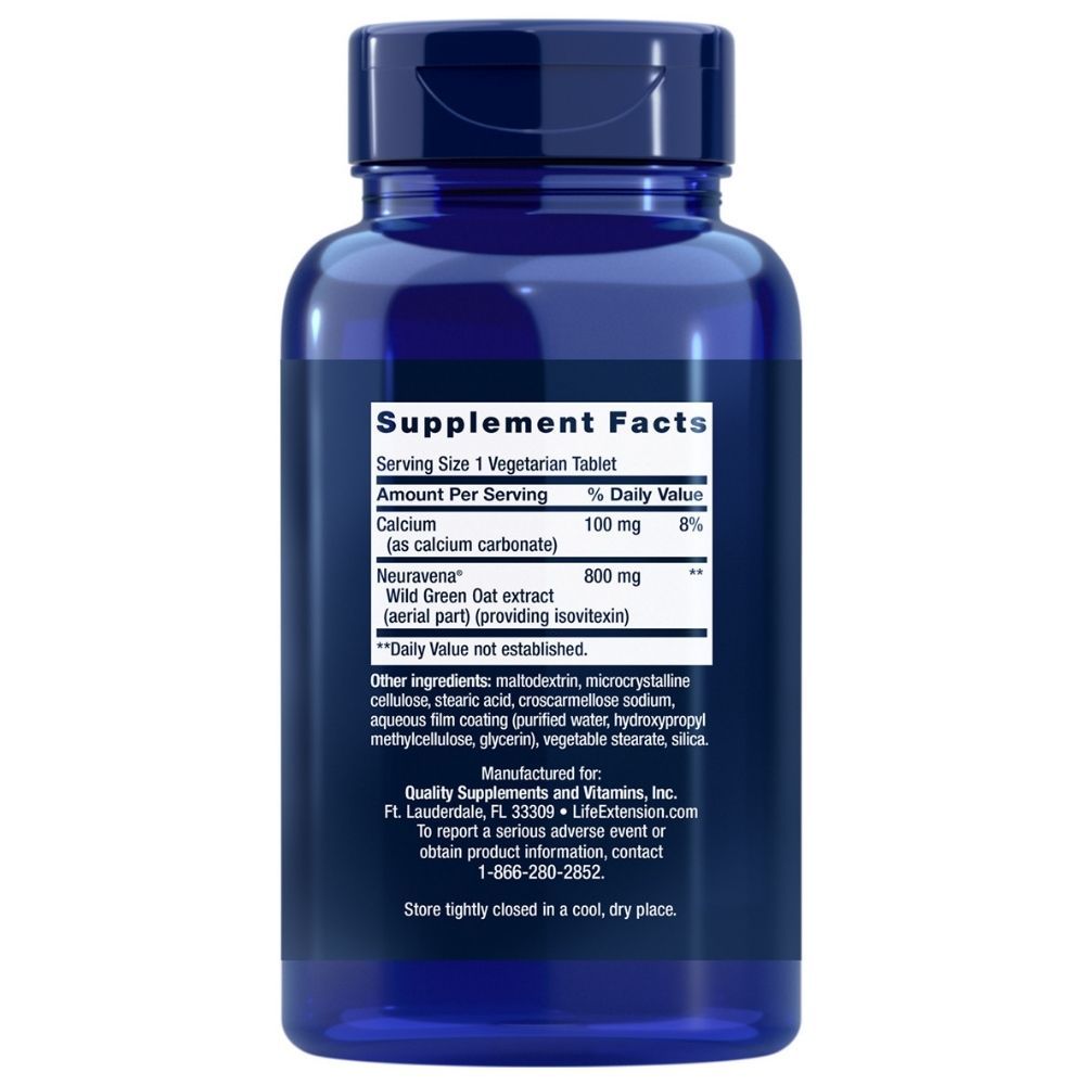 Retro di un flacone blu scuro con Life Extension Dopa-Mind, Supplement Facts.