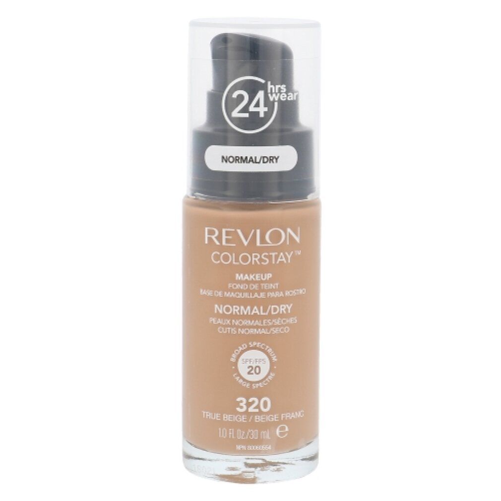 Flacone di trucco Revlon ColorStay. Tonalità beige, 320 True Beige. Con pompa e tappo. Per pelli normali/secche.