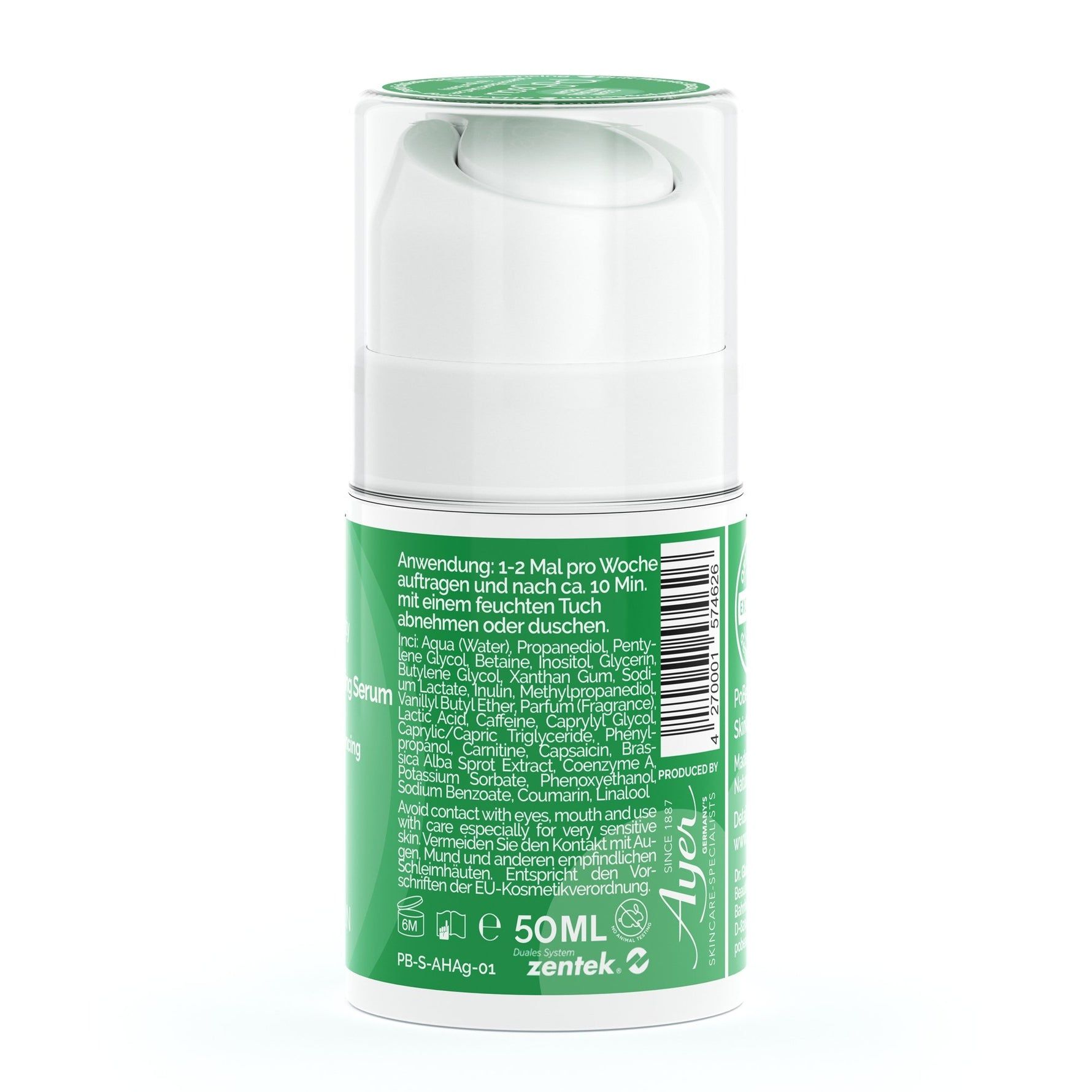Flacone bianco con etichetta verde. Scritta: Pobeau, Butt Pimples Rescue & Purifying Serum. Testo: 50ml. Ingredienti.