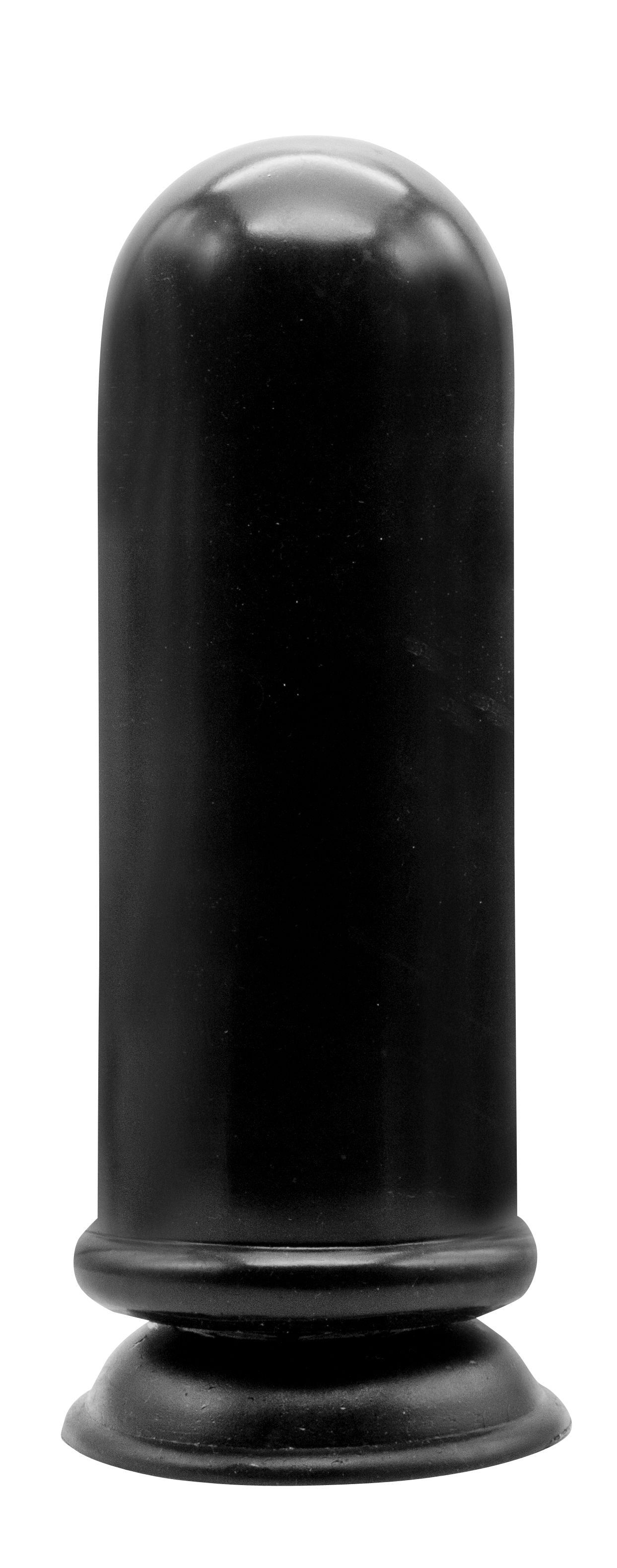 Plug anale nero, base e punta arrotondata. Vista verticale. 20 cm.