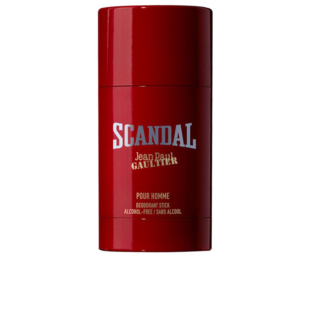 Stick deodorante rosso con scritta SCANDAL, Jean Paul Gaultier. Pour Homme, senza alcool.
