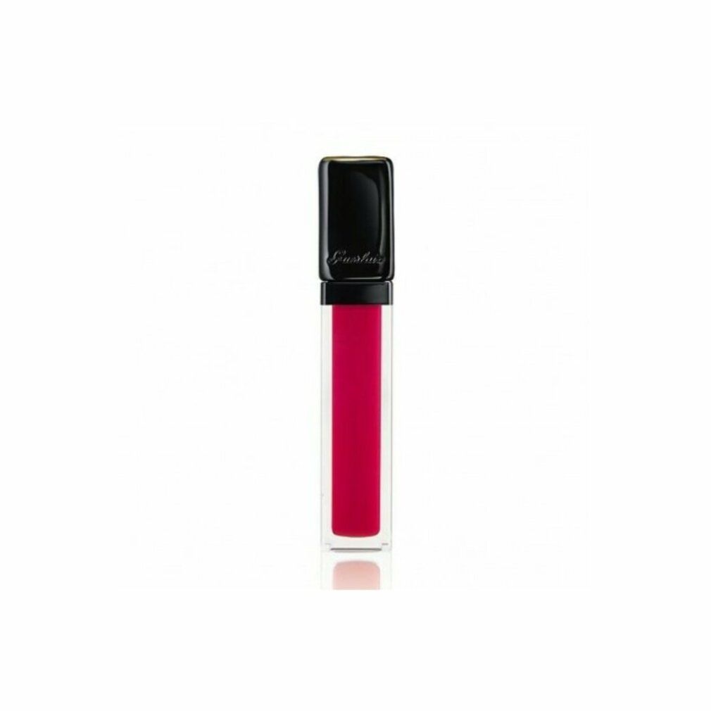 Rossetto in contenitore trasparente con tappo nero. Liquido rosso visibile. Tappo nero con bordo dorato.