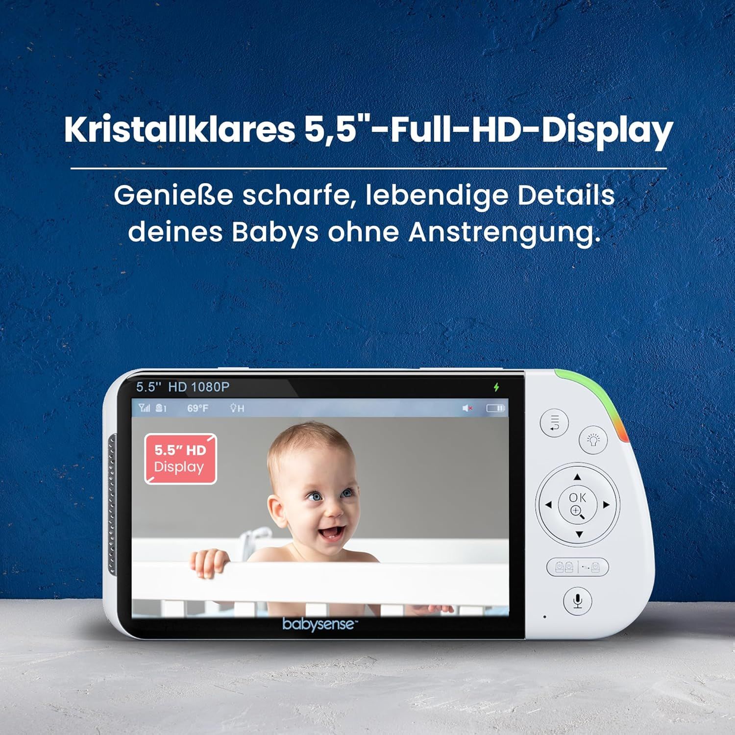 Baby monitor Full HD con schermo diviso e 2 telecamere Babysense