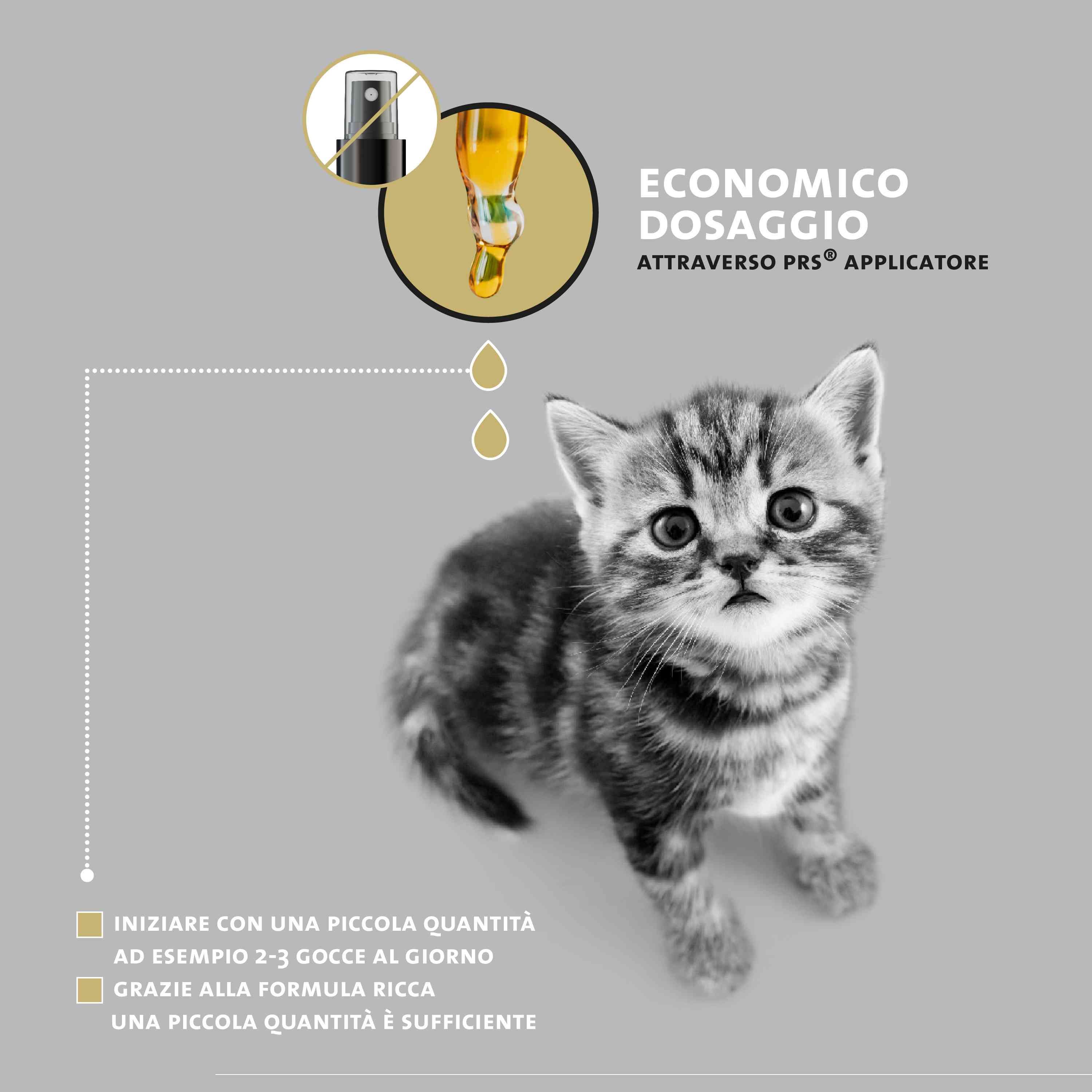 Flacone di olio Peticare CBD con contagocce, con icone per rilassamento ed equilibrio.