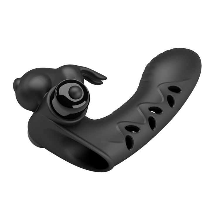 Prodotto benessere nero con design a coniglio e superficie scanalata. Con aperture rotonde.