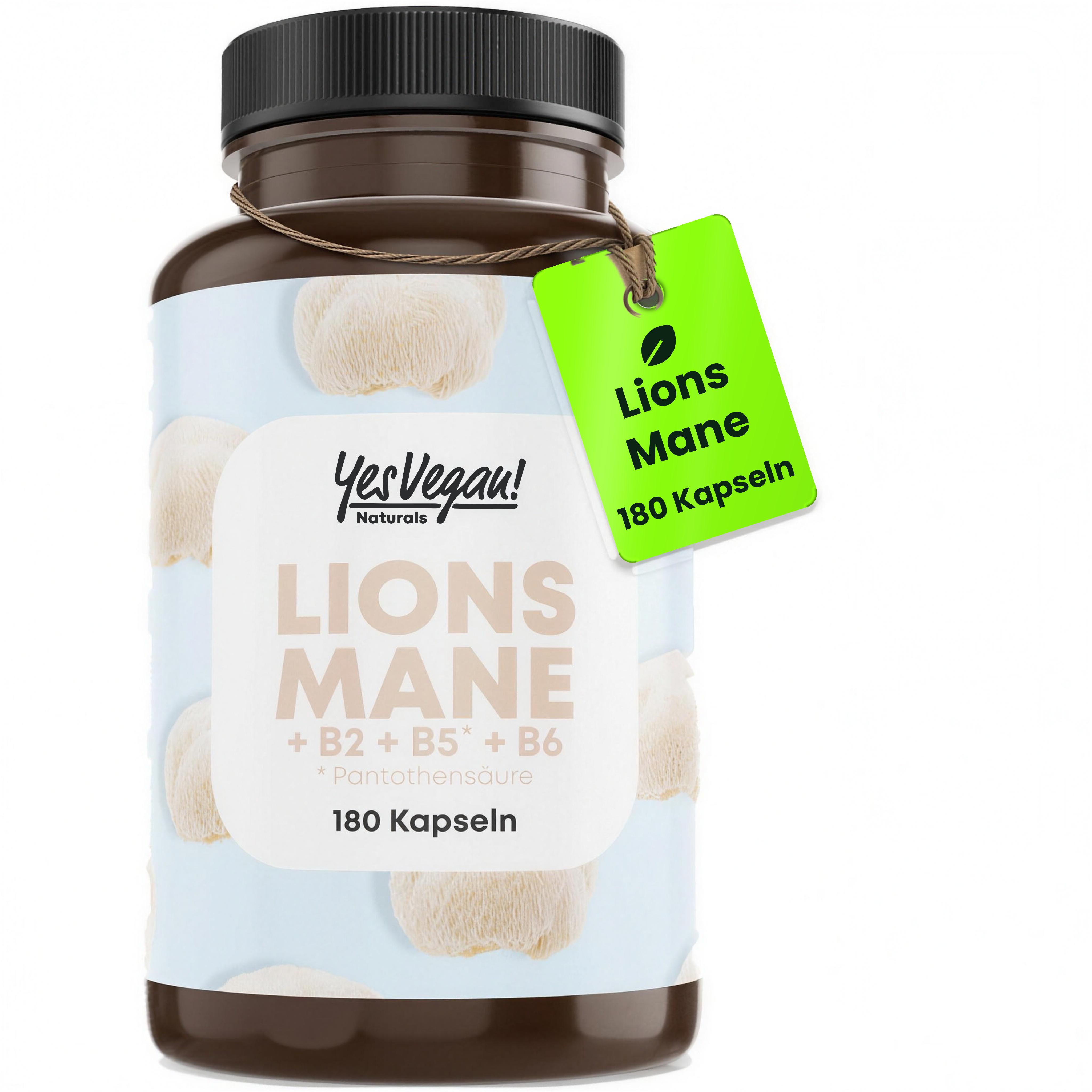 Lion's Mane estratto 1500 mg (180 capsule vegane) criniera di leone con vitamine B2, B5 e B6