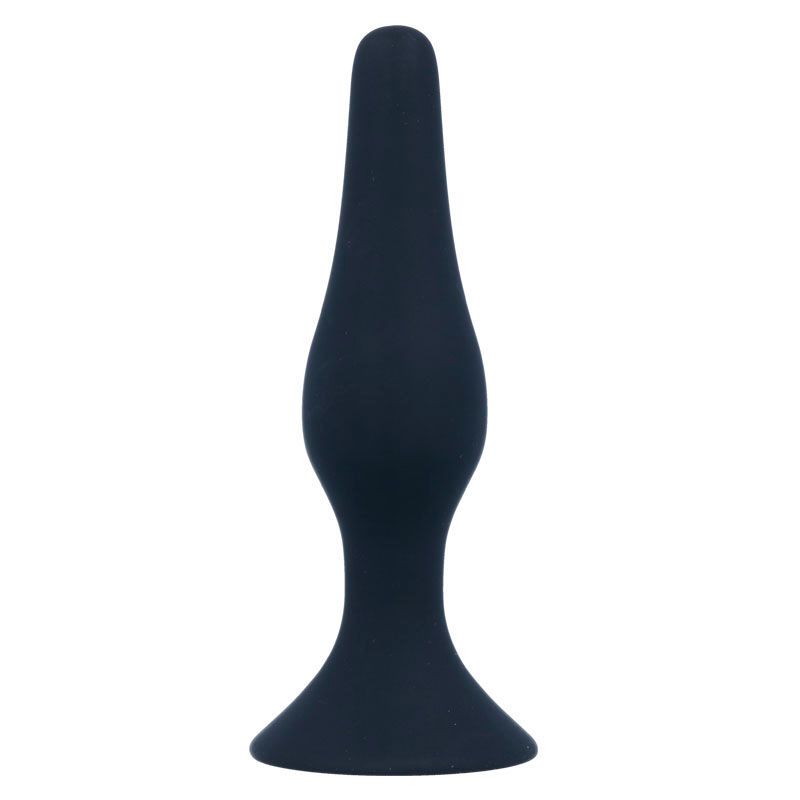 Plug anale nero con base larga e punta affusolata.