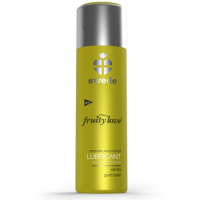 Lubrificante Swede Fruity Love giallo oro con tappo argentato.