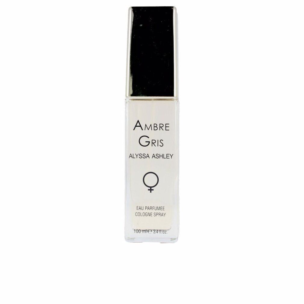 Alyssa Ashley Ambre Gris Eau Parfumee Cologne Spray, 100ml. Flacone trasparente con tappo nero.