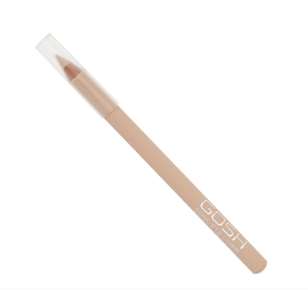 Matita Gosh Kohl in bianco avorio con cappuccio trasparente. Corpo beige, scritta argentata.