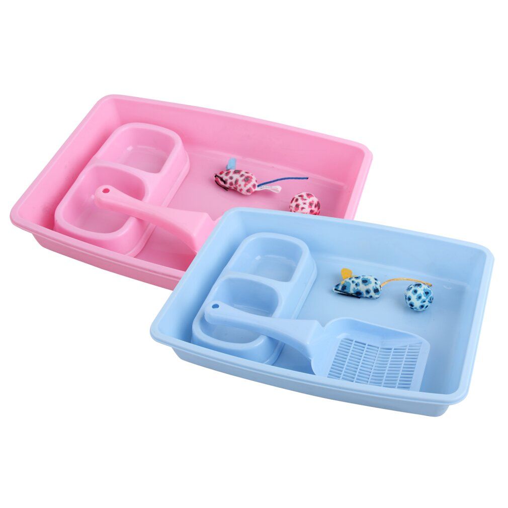Due kit per gatti: rosa e azzurro. Ogni kit include accessori.