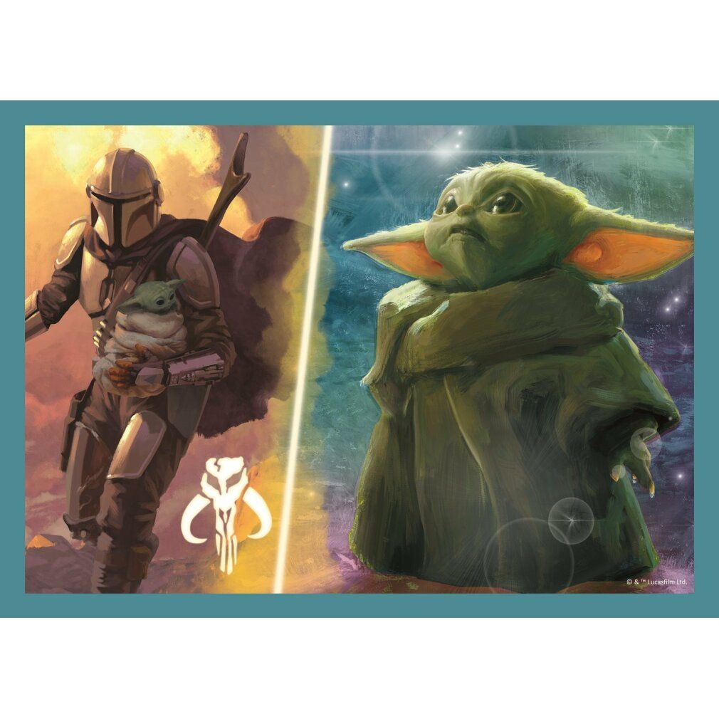 Puzzle con il Mandaloriano, Baby Yoda e altri personaggi. Lo sfondo è una foresta. Il puzzle mostra diversi personaggi.