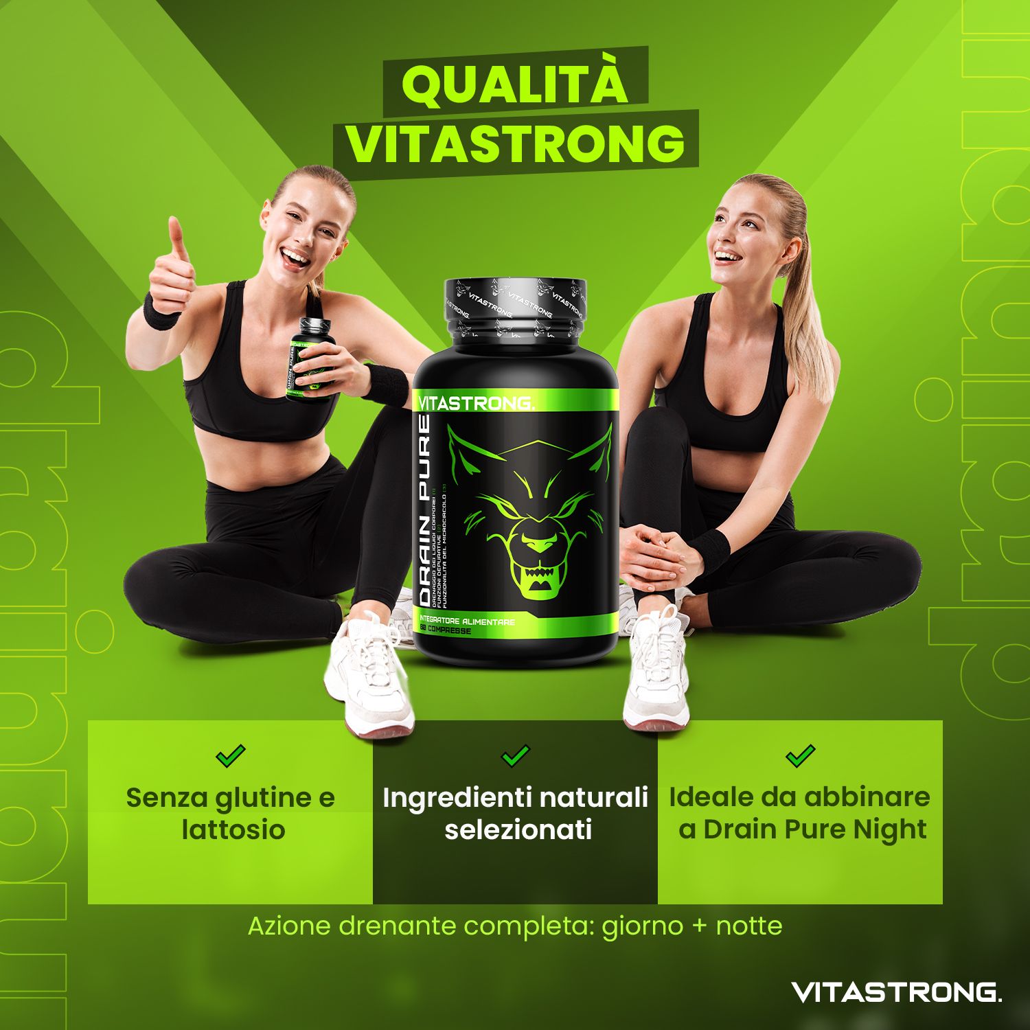 Vitastrong DrainPure & Night – Integratore drenante giorno/notte contro ritenzione idrica