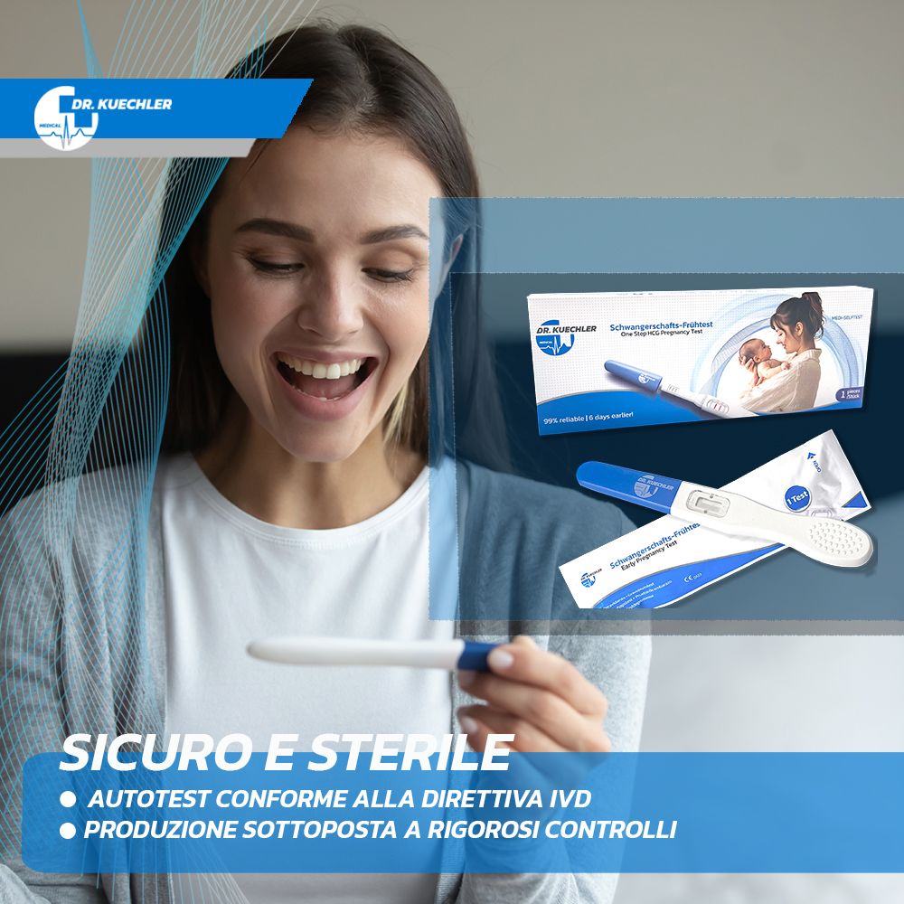 Donna con test di gravidanza. "Sicuro e sterile".