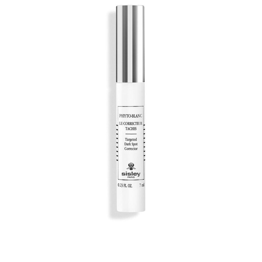 Penna bianca con cappuccio argentato. Testo: PHYTO-BLANC, LE CORRECTEUR TACHES, Targeted Dark Spot Corrector. Marchio: Sisley Paris.