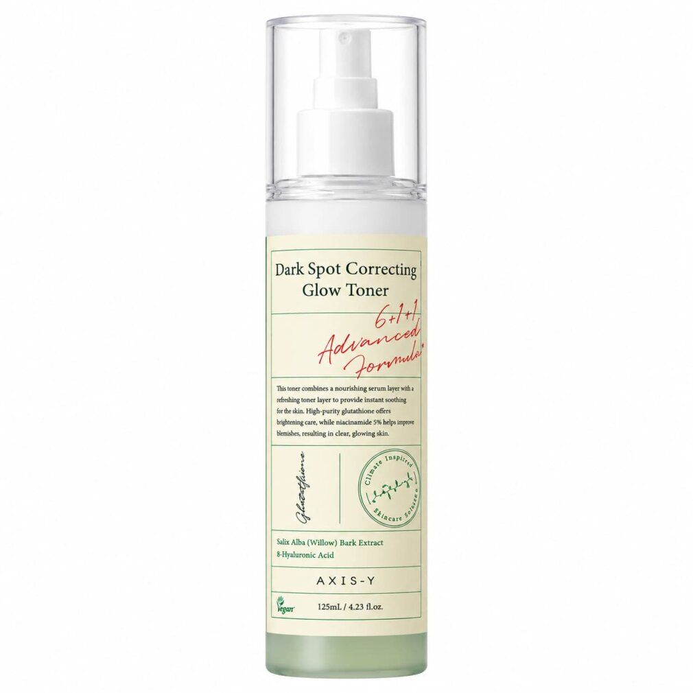 Axis-Y Dark Spot Correcting Glow Toner in flacone spray, vista dall'alto. 125ml.
