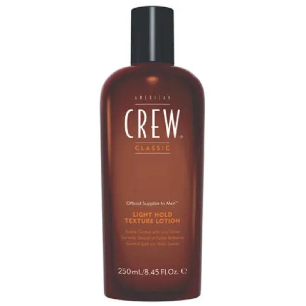 American Crew Classic Light Hold Texture Lotion in bottiglia marrone con tappo nero.
