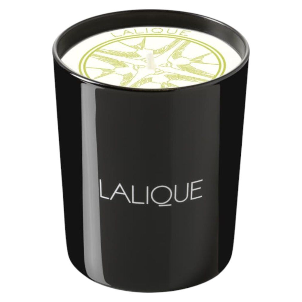 Candela nera con cera bianca e logo. Scritta: LALIQUE.