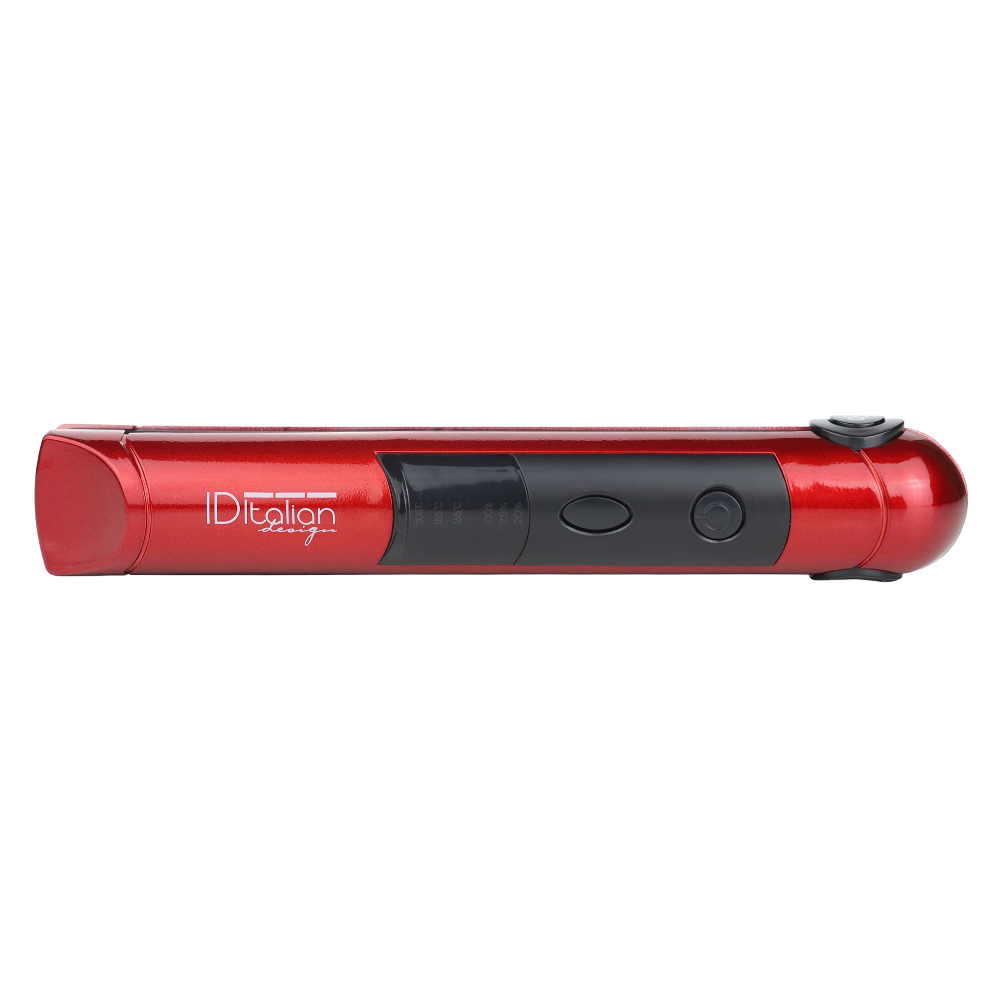 Arricciacapelli rosso senza fili ricaricabile via USB, vista dall'alto.