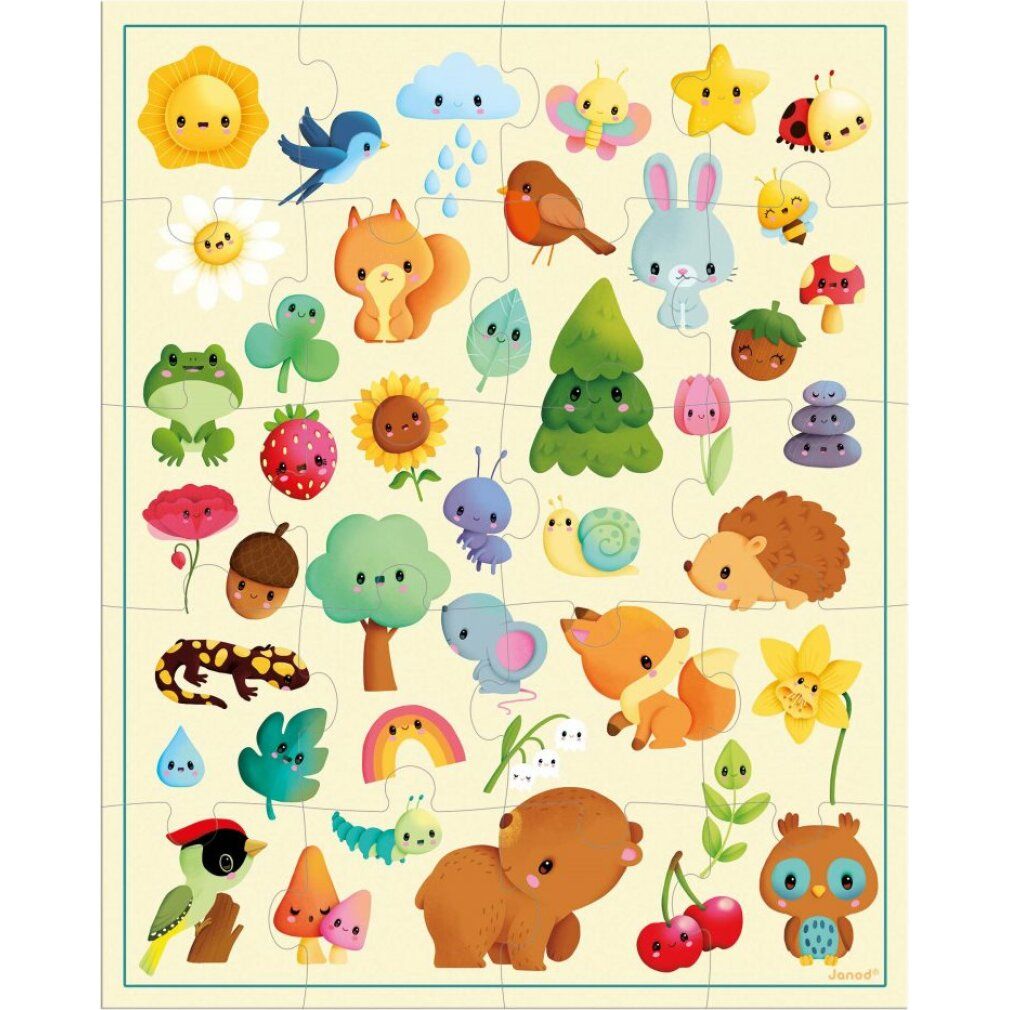 Puzzle Janod Natura, 20 pezzi. Puzzle assemblato con motivi di animali e piante.
