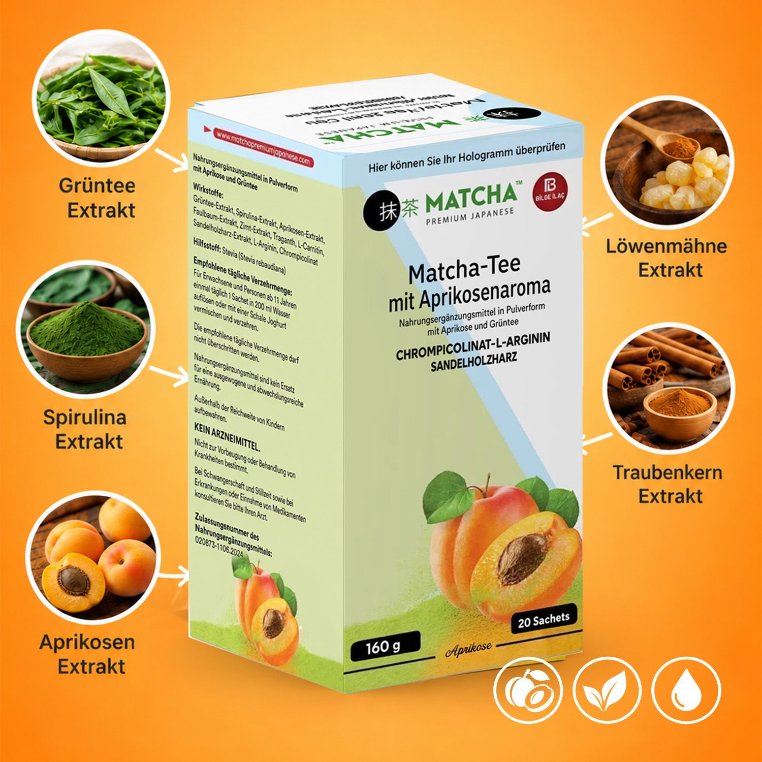 Bilge İlaç Tè Matcha con aroma di albicocca