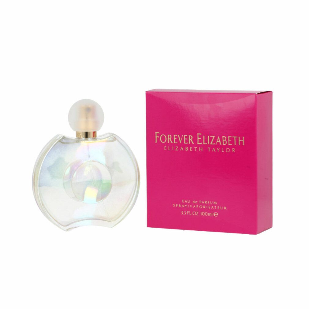 Flacone di profumo e confezione. Flacone rotondo, trasparente. Confezione rosa con testo.