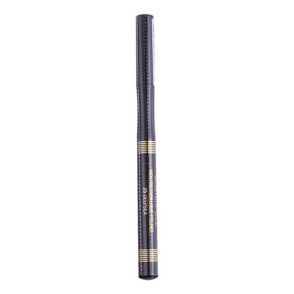 Eyeliner nero con dettagli dorati. Sulla penna si legge "Masterpiece High Precision Liquid Eyeliner".