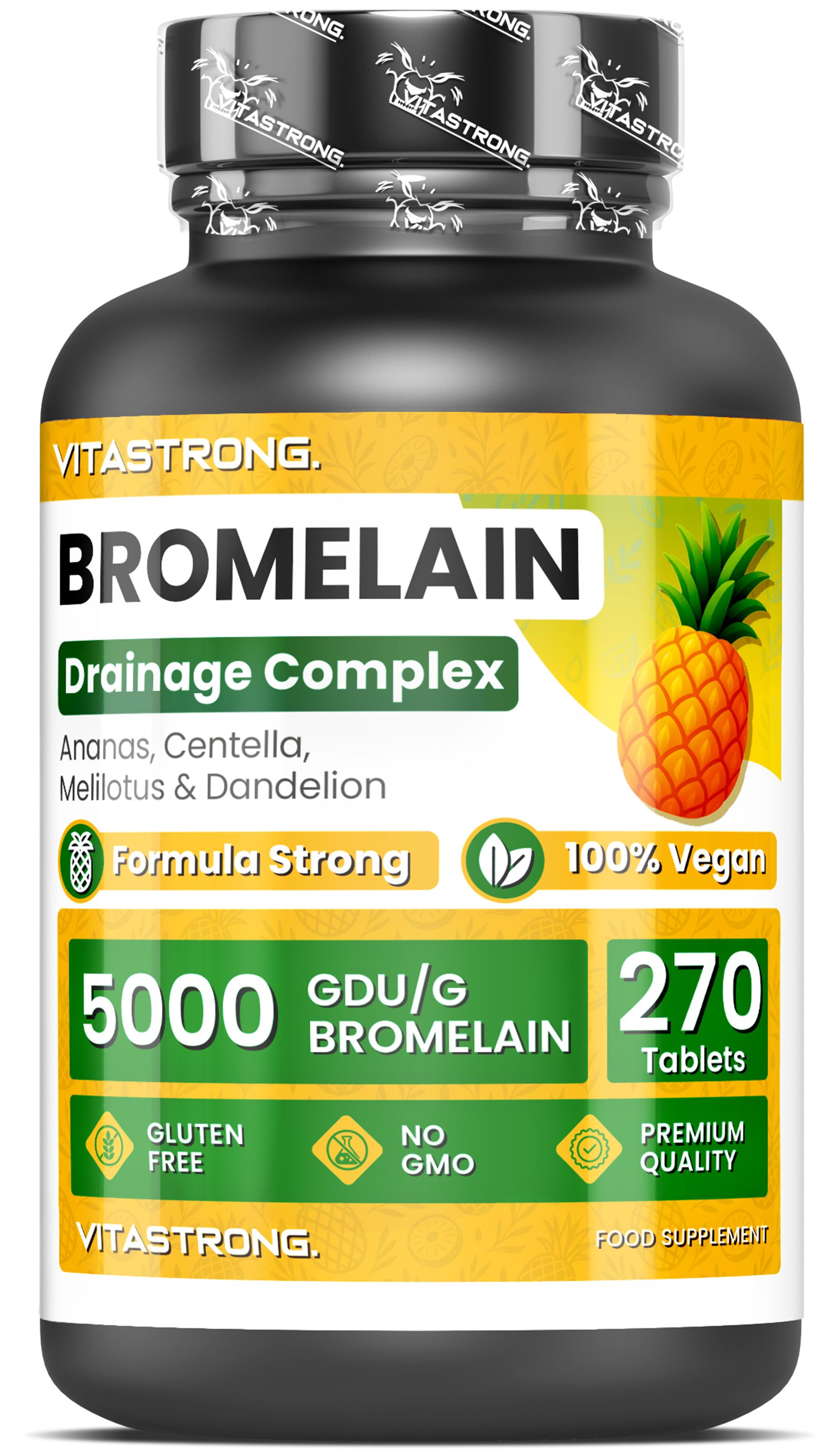 Vitastrong Bromelina 5000 GDU - 270 Compresse, Drenaggio dei Liquidi e Supporto Cellulite