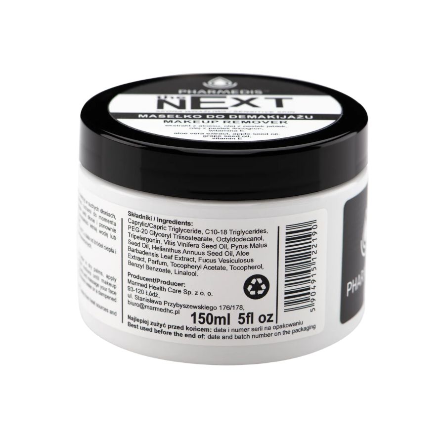 Vasetto bianco con coperchio nero. Retro con ingredienti e simboli di riciclaggio. 150ml/5fl oz.