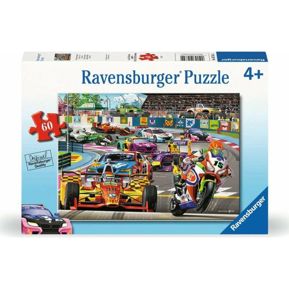 Scatola puzzle con motivo auto da corsa. 60 pezzi. Puzzle Ravensburger. 4+.