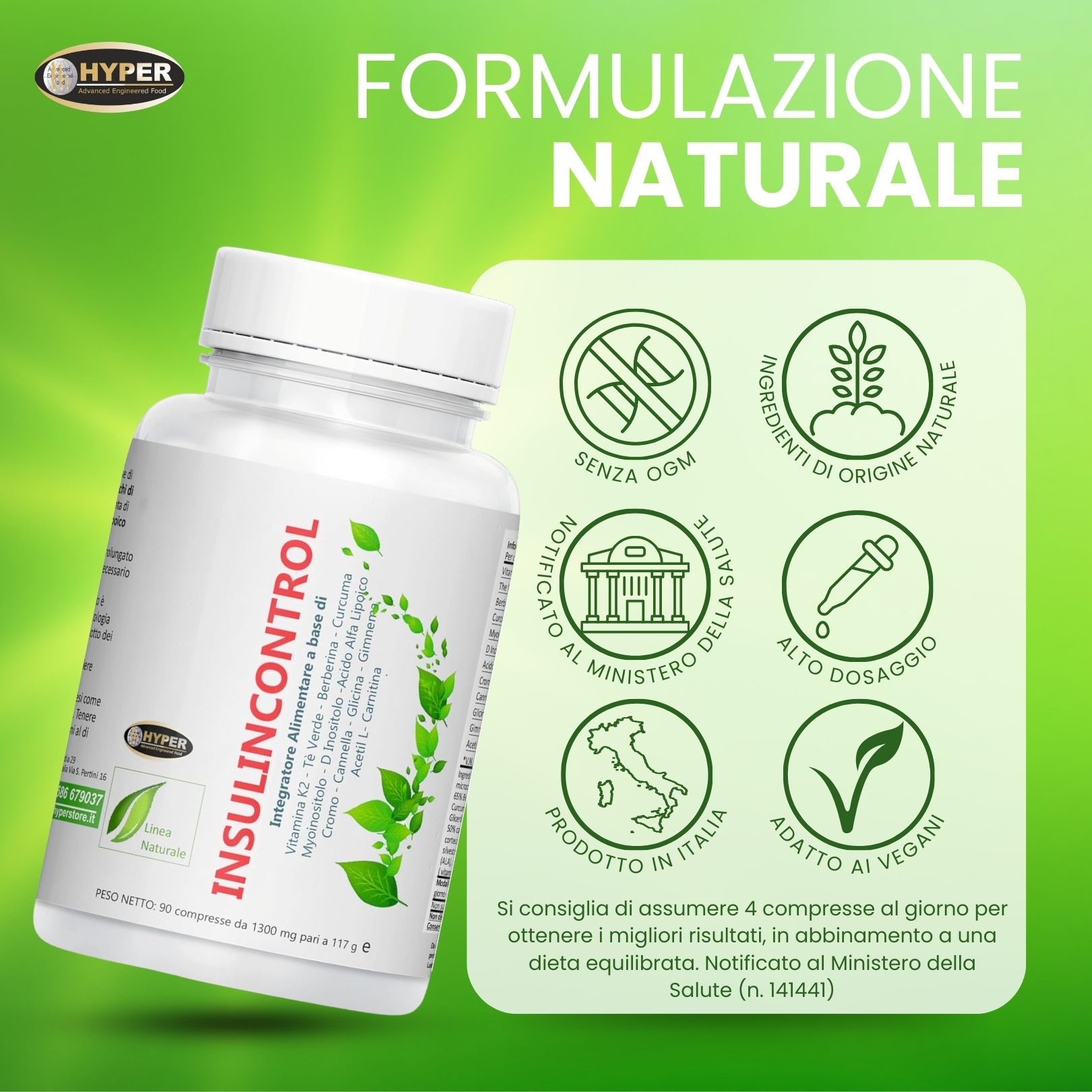 HYPER  Insulincontrol 90 Compresse Glicemia - Metabolismo dei Carboidrati -Insulino Resistenza.