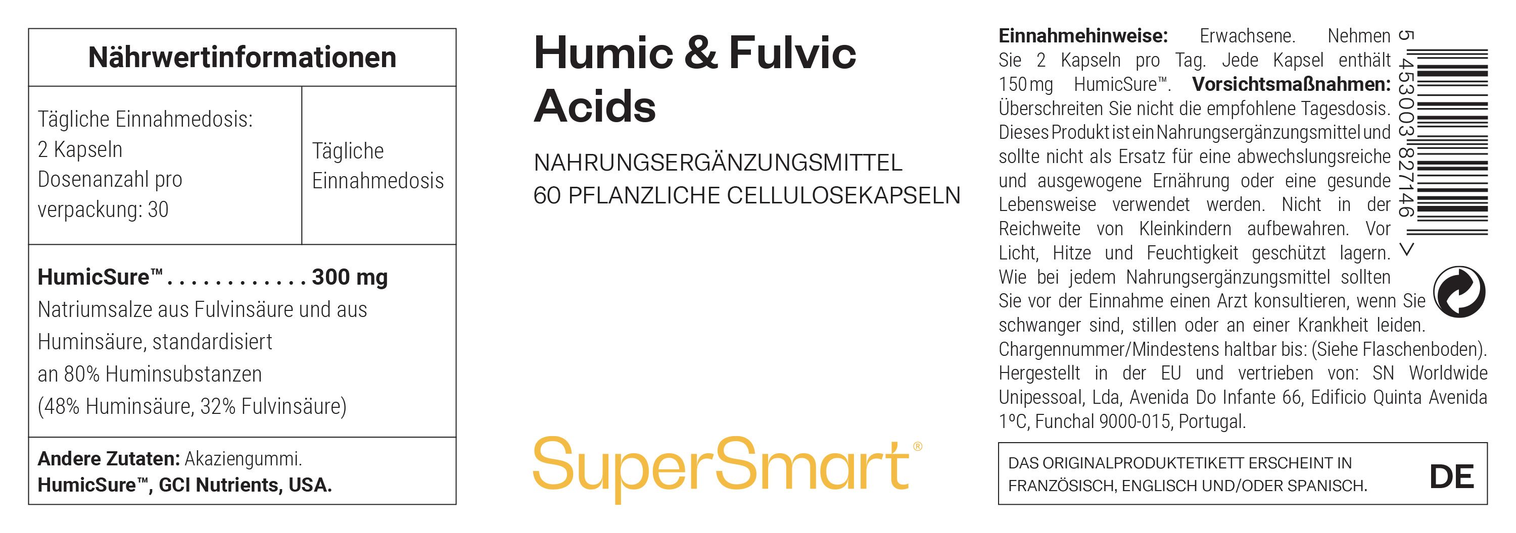 Integratore alimentare con Acidi Umici e Fulvici, 60 capsule di cellulosa vegetale. Contiene 300 mg di HumiSure per capsula.