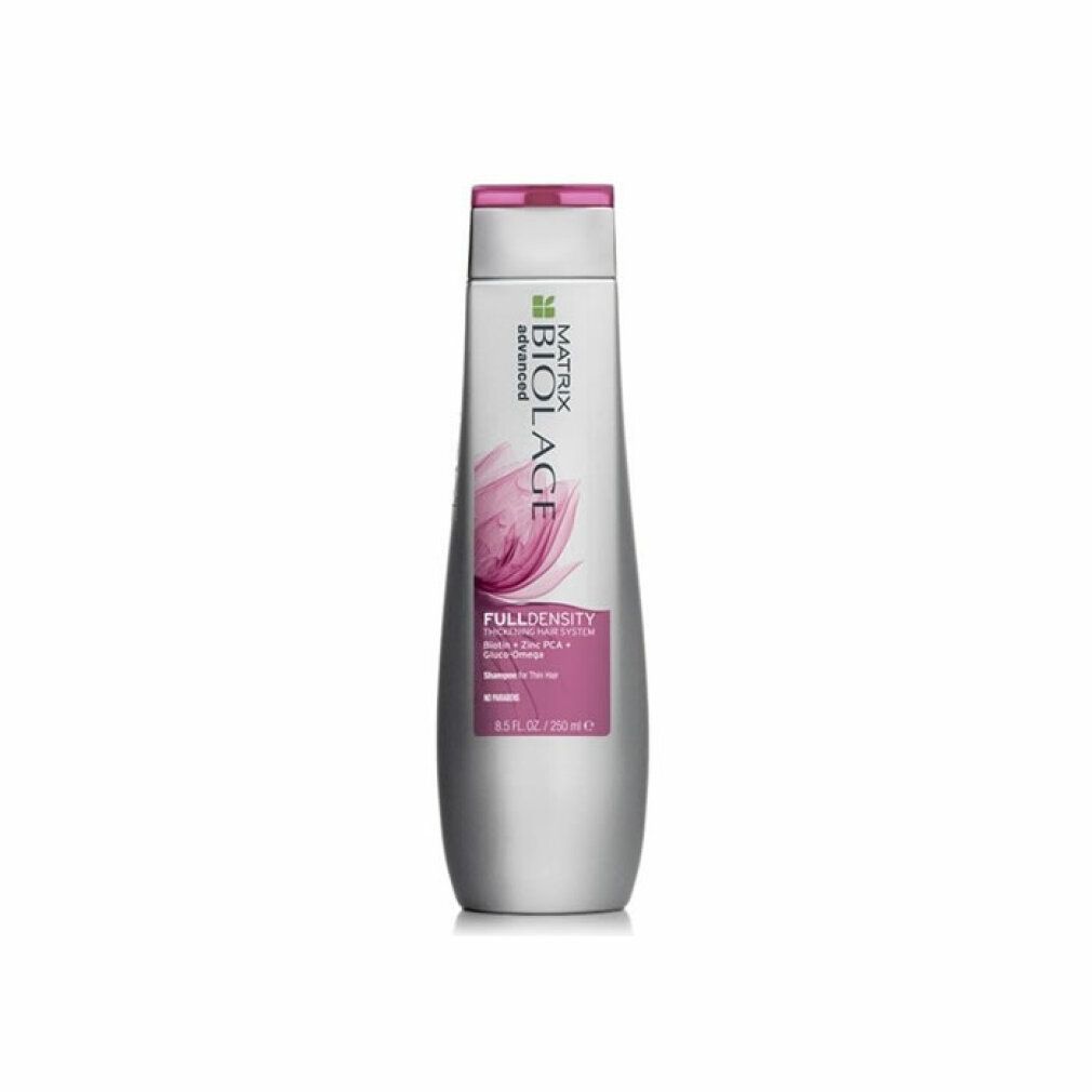 Flacone di shampoo con tappo rosa. Scritta: Matrix Biolage FullDensity. 250 ml.