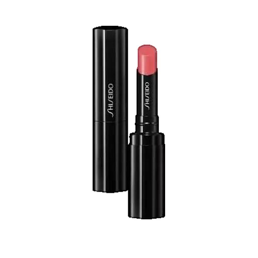 Shiseido Veiled Rouge, aperto. Astuccio nero, rossetto rosa. Marchio visibile.