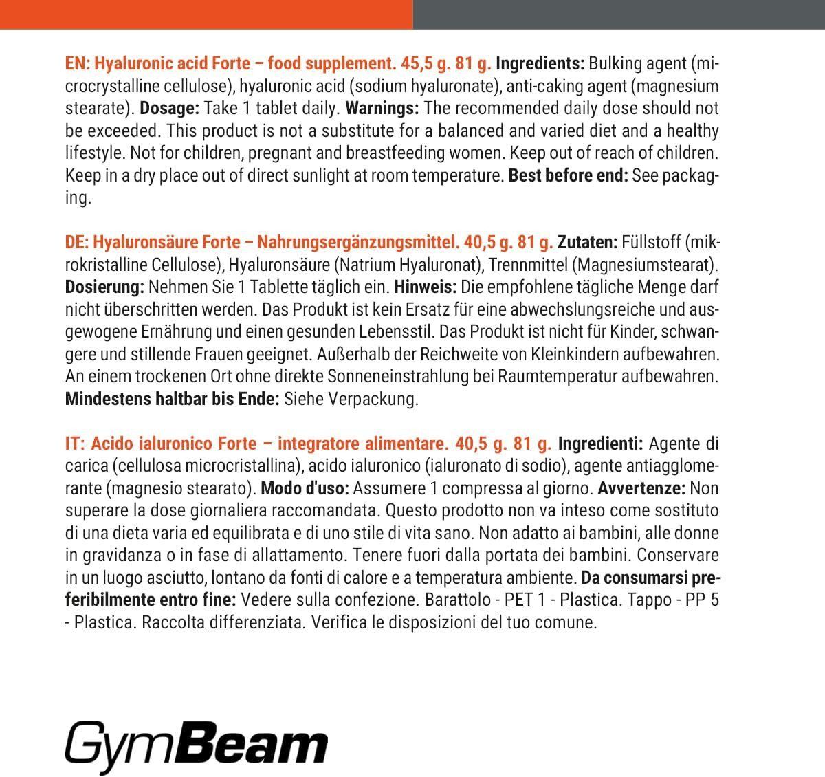 GymBeam Acido Ialuronico Forte 100 mg compresse