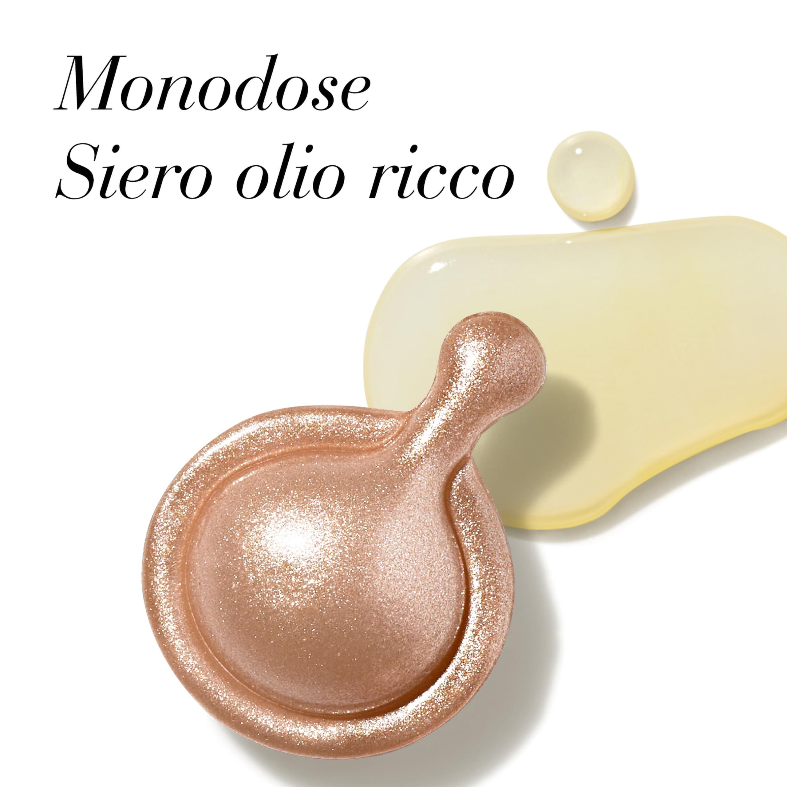 Una capsula e olio. Testo: Monodose Siero olio ricco.
