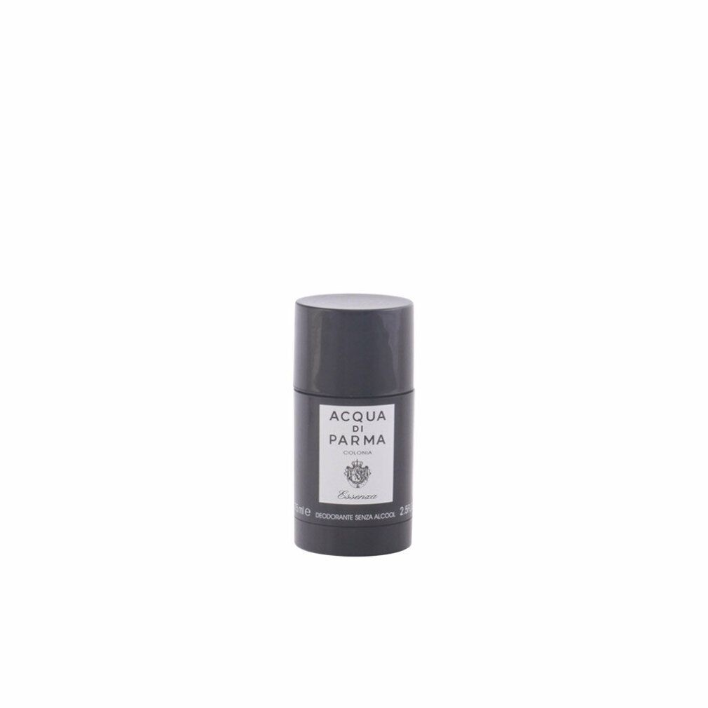 Stick deodorante grigio con etichetta bianca. Scritta: Acqua di Parma Colonia Essenza, Deodorante Senza Alcool.