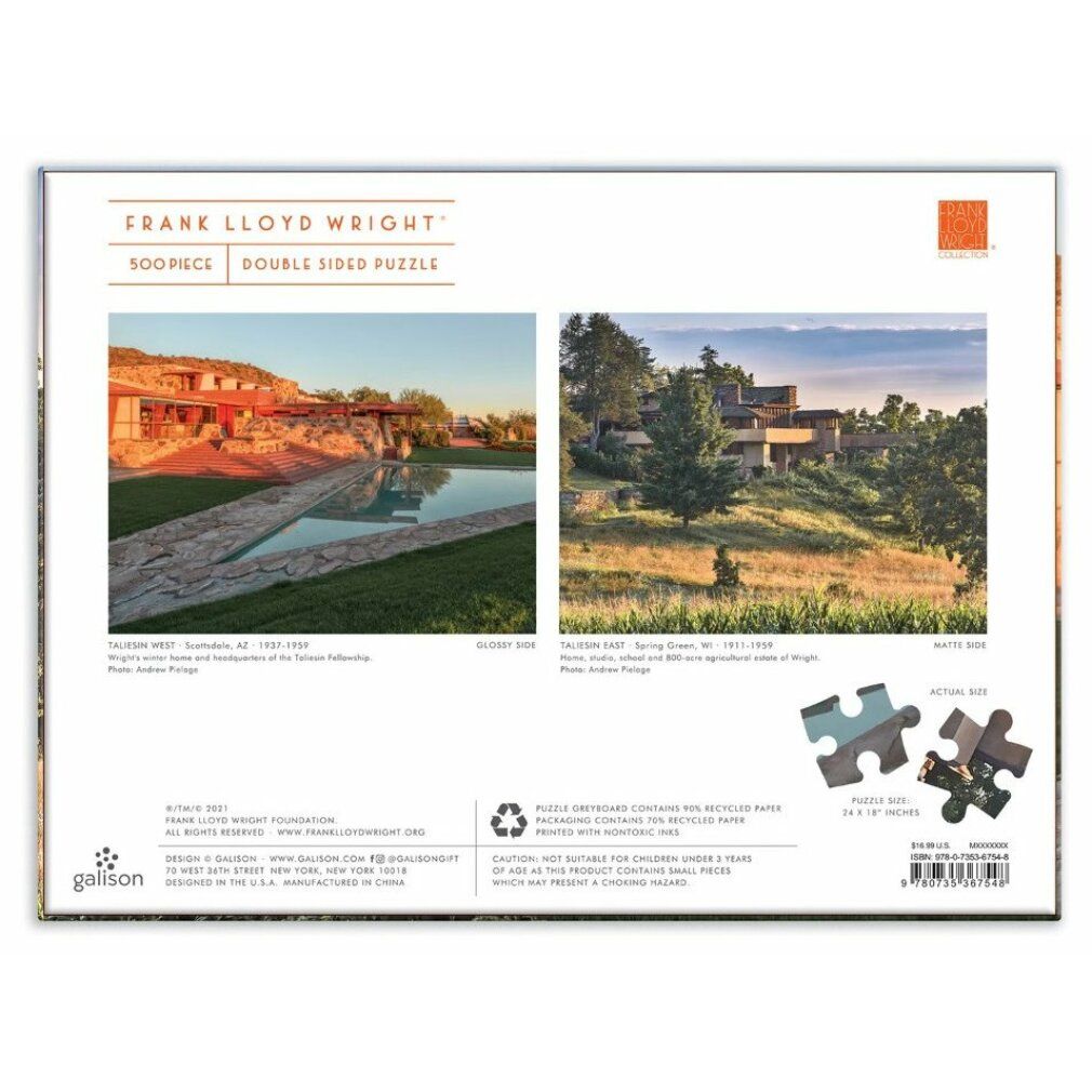 galison Frank Lloyd Wright bifacciale rätsel: Taliesin e Taliesin West 500 pezzi.