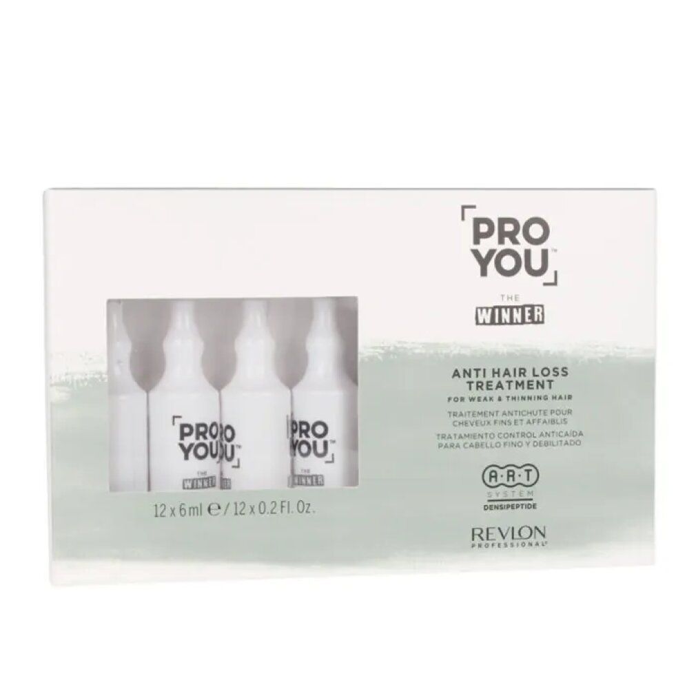 Confezione da 12 fiale. Scritta: Pro You The Winner Anti Hair Loss Treatment. Revlon Professional.