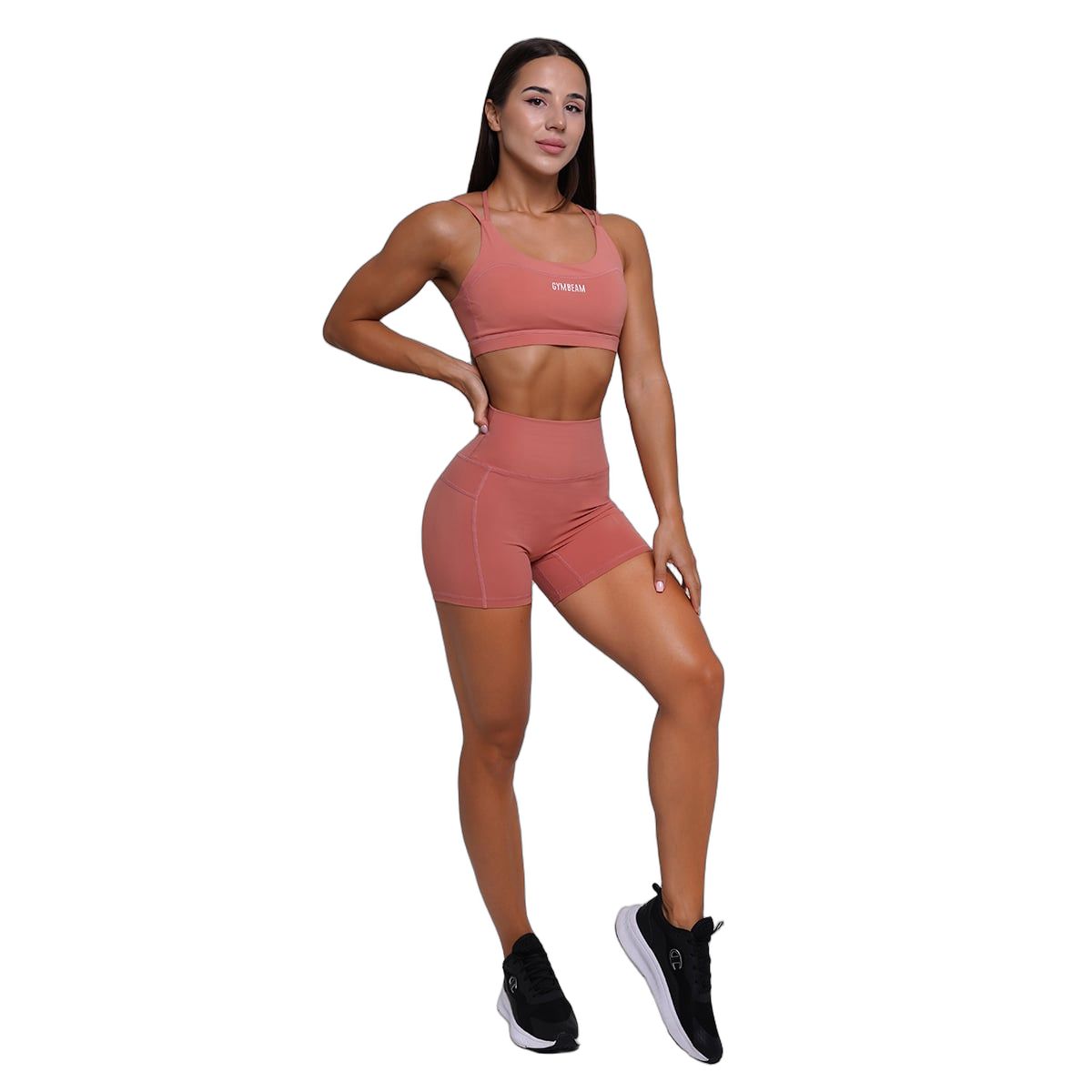 GymBeam Pantaloncini donna FIT a vita alta slim con tasche Salmon
