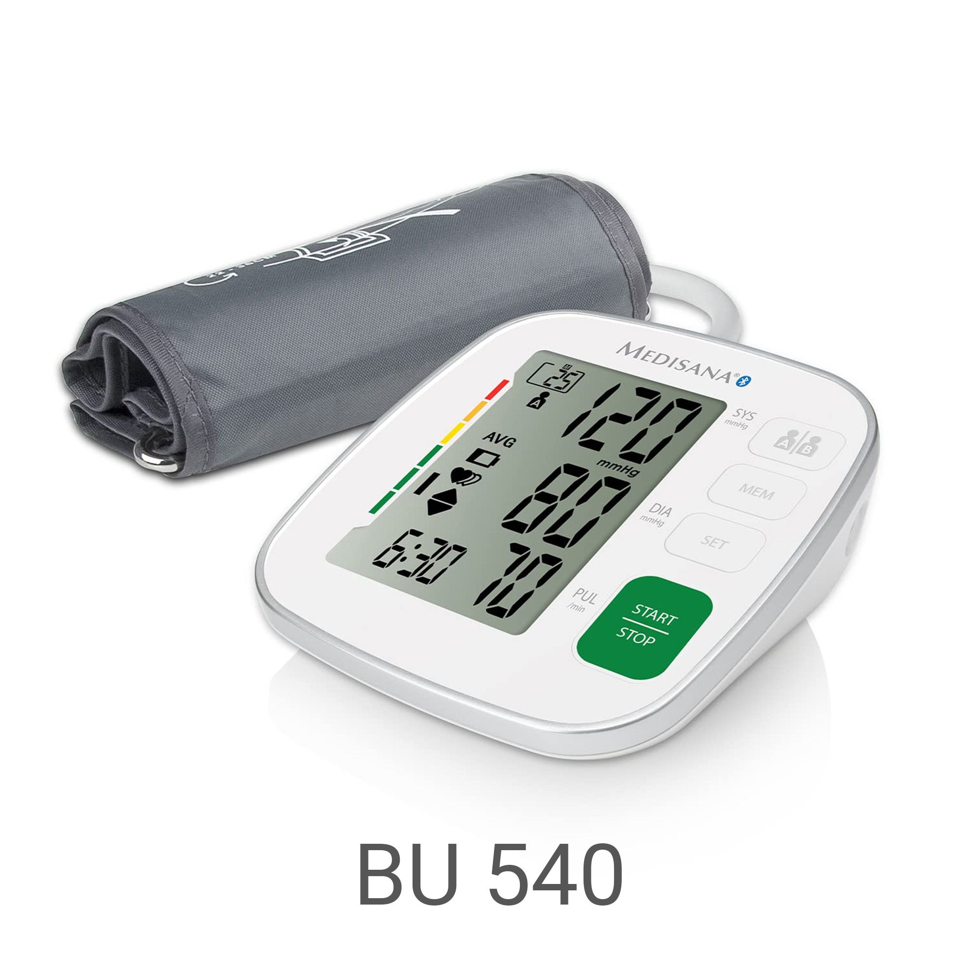 Misuratore pressione Medisana BU 540 con bracciale e display digitale.
