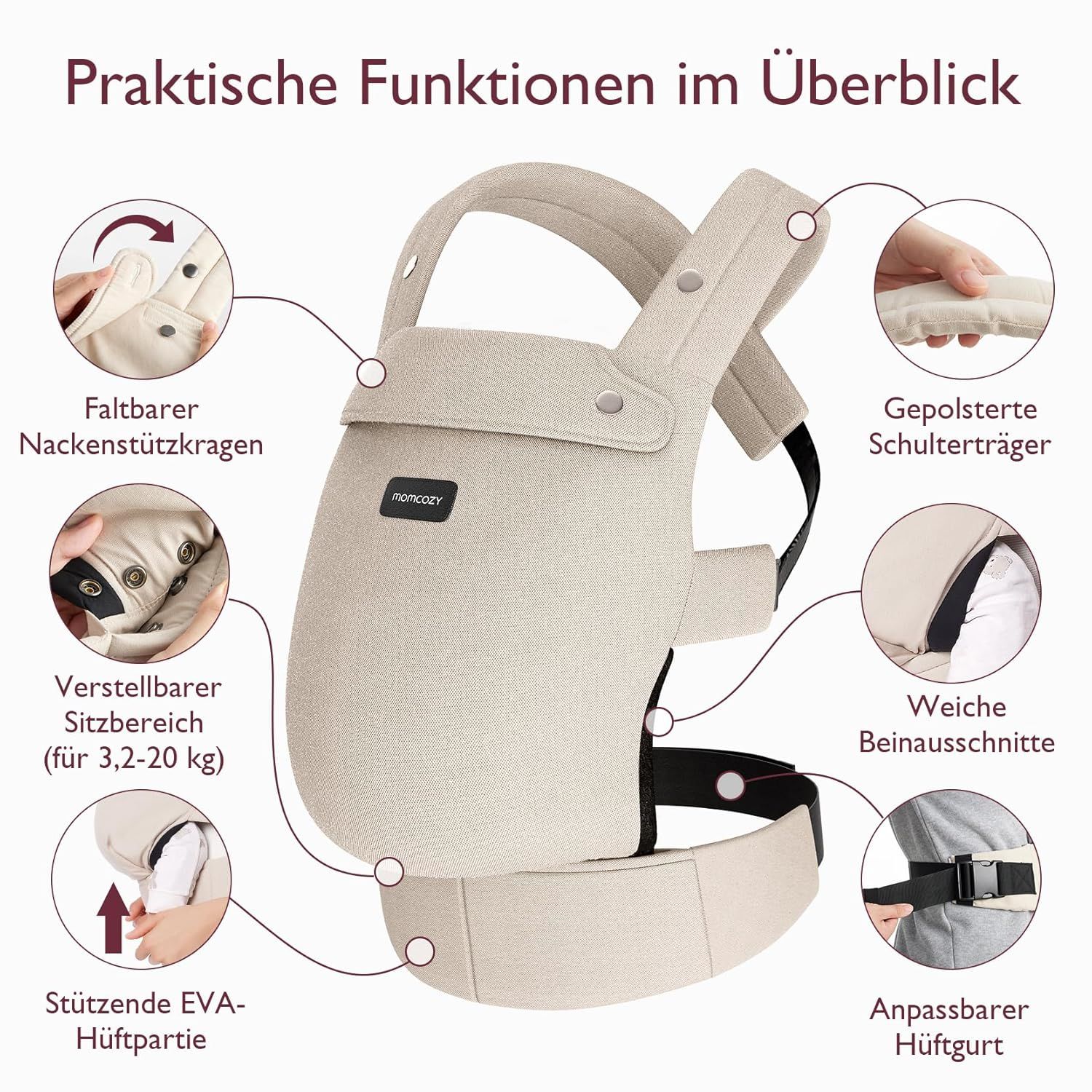 Momcozy Marsupio per Bambini Leggero e Traspirante Khaki