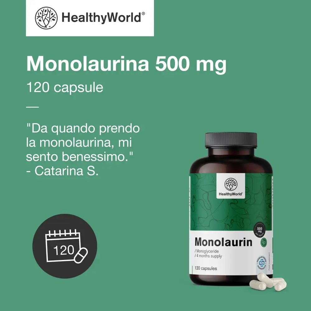 Monolaurina 500 mg, 120 capsule, con citazione.