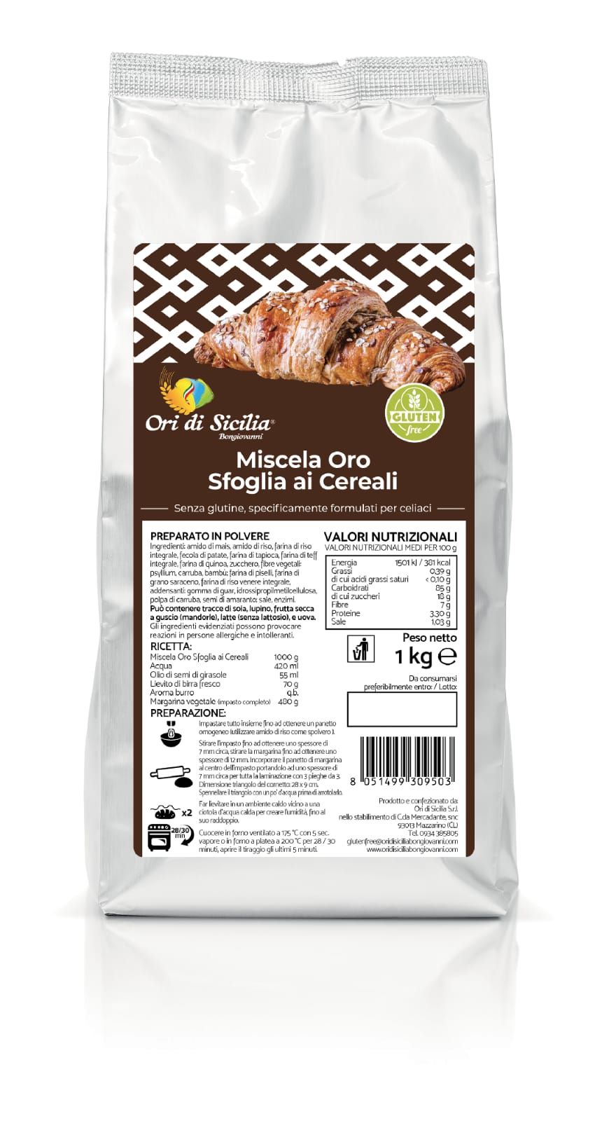 Miscela Senza Glutine per Sfoglia ai Cereali - Ori di Sicilia