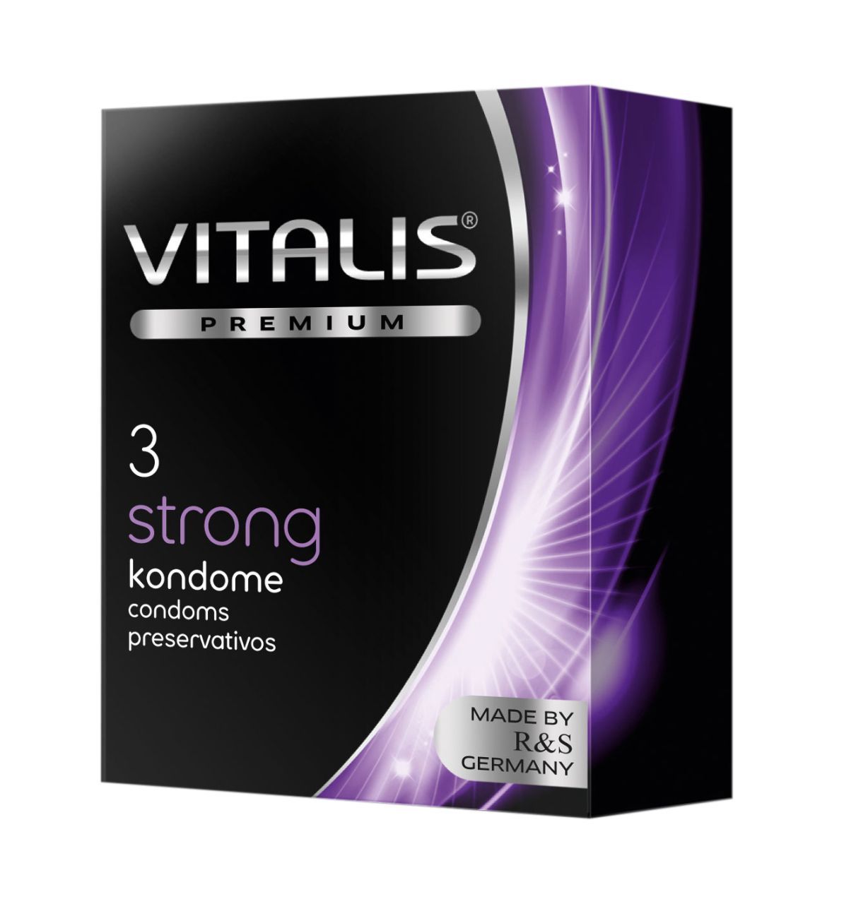 Confezione di preservativi Vitalis Premium Strong, 3 pezzi, Made by R&S Germany.