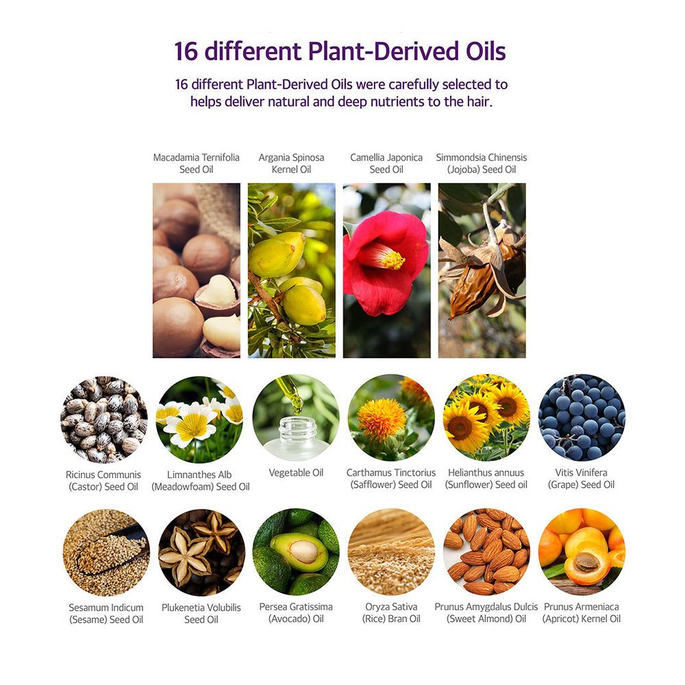 16 oli vegetali per capelli, tra cui macadamia, argan e camelia.
