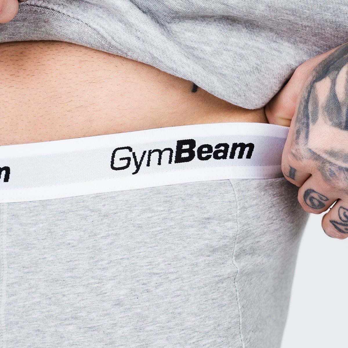 GymBeam Boxer uomo Essentials 3Pack grigio, set da 3 in cotone con elastan