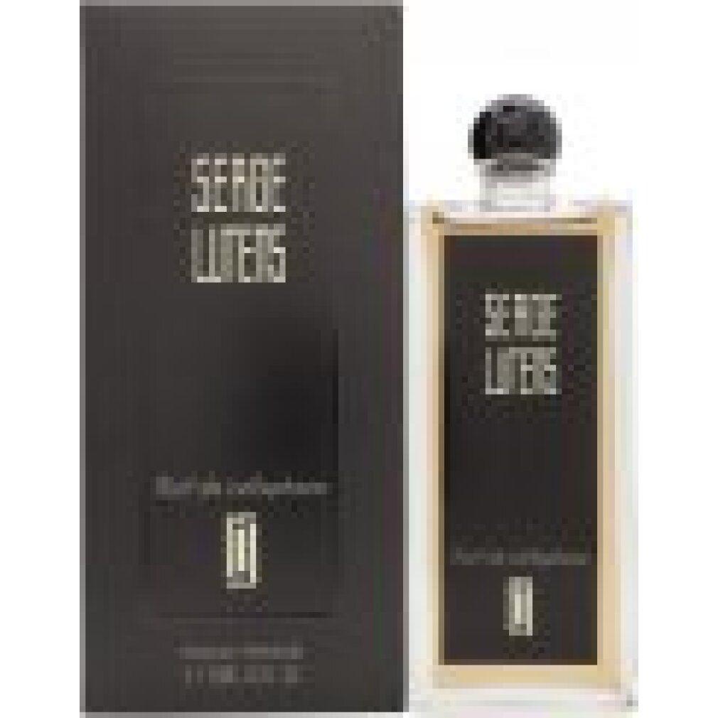 Flacone e confezione. Scatola nera e flacone con etichetta nera. Testo: SERGE LUTENS, Nuit de cellophane.