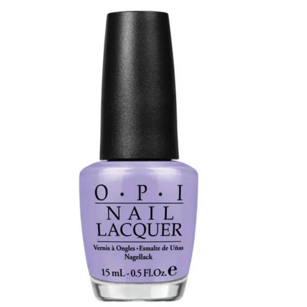 Flacone di smalto lilla. Tappo nero. O.P.I. Nail Lacquer. 15 ml.